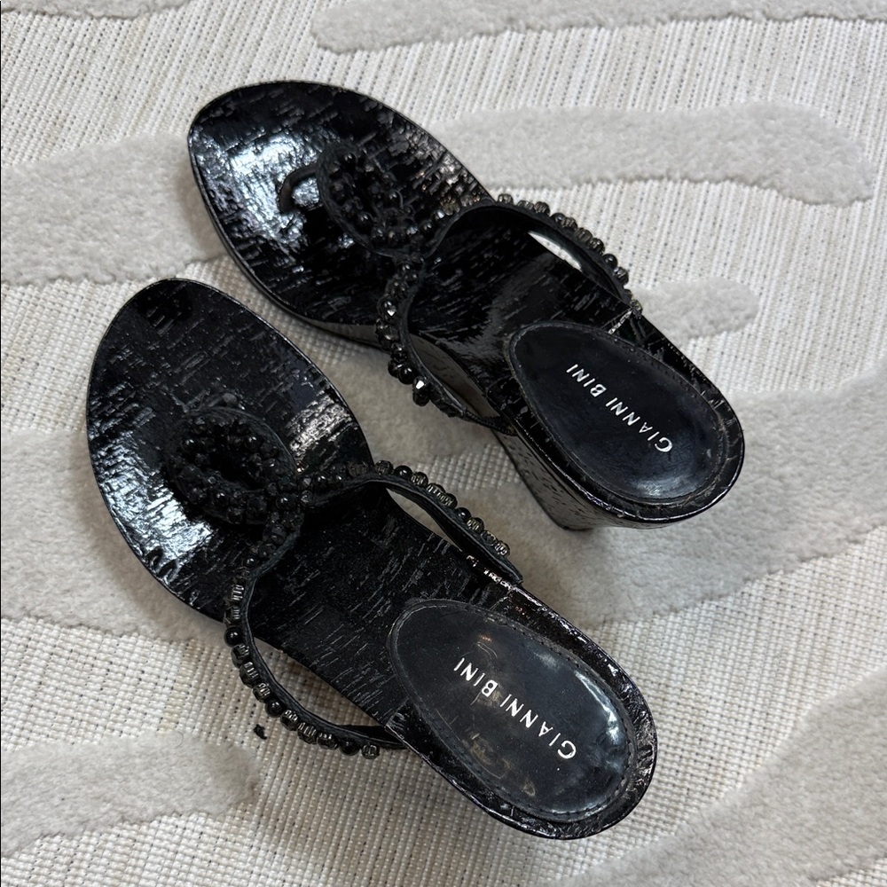 Gianni Bini Shiny Black Beaded Sandals